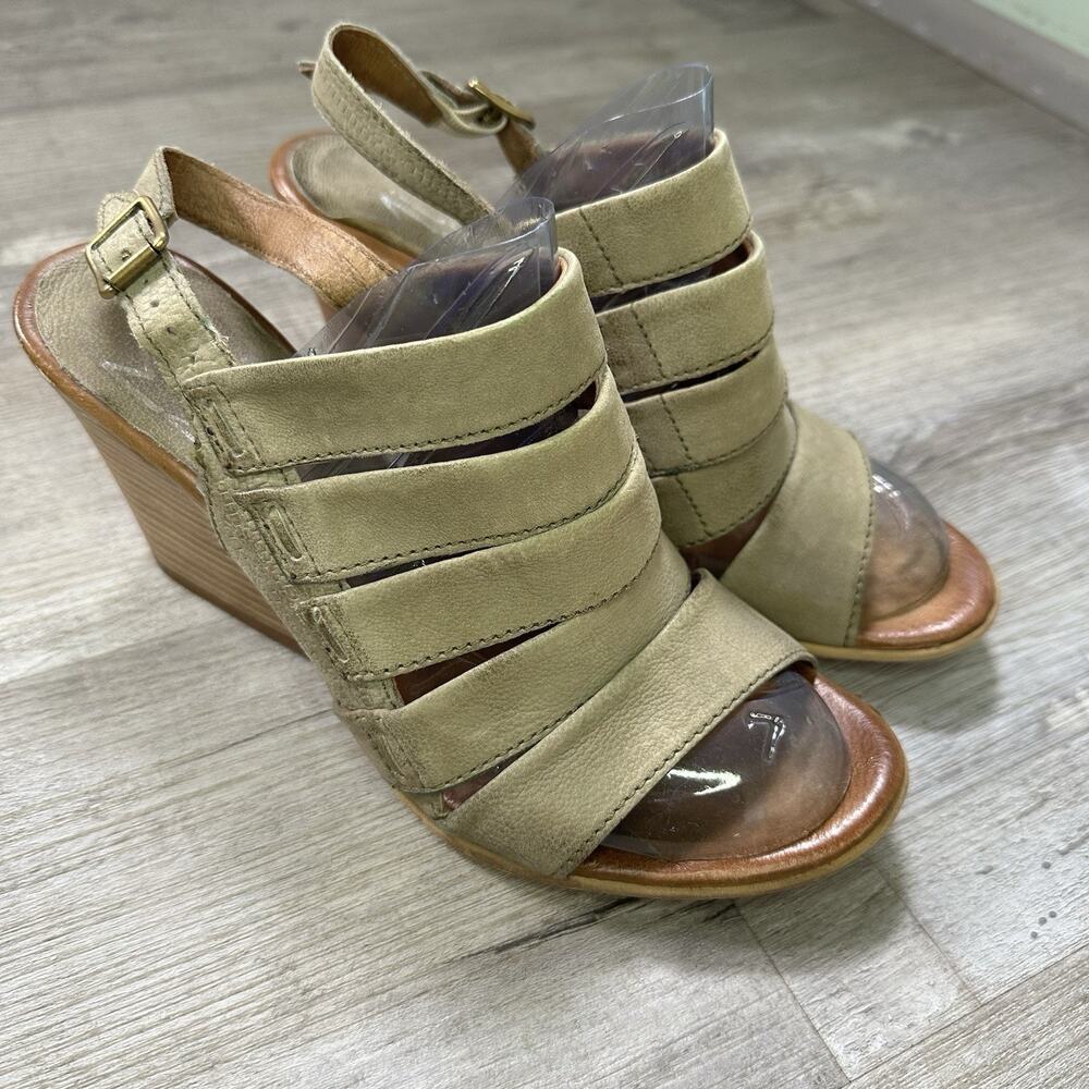Miz Mooz Green Leather Strappy Wedge Sandals Buckle Women's EU 40 Casual Summer